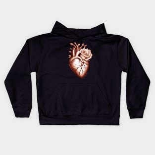 anatomic heart with rose sepia tone Kids Hoodie